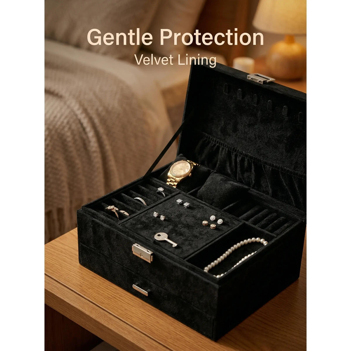 A Luxurious Dark Green Jewelry Storage Box, Designed Specifically Exquisite Three-tiered Drawer-style Jewelry Box