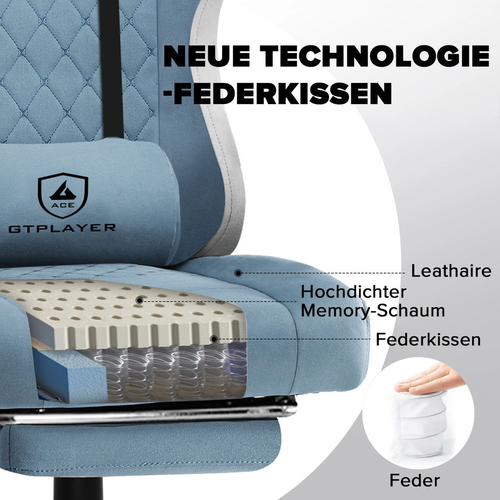 GTPLAYER Gaming Stuhl, ergonomischer Gaming-Sessel, Schreibtischstuhl mit Stoffoberfläche, Federsitzkissen, Verbindungsarmlehnen