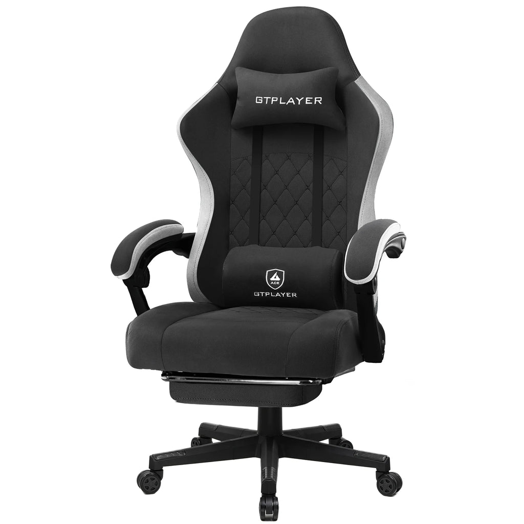 GTPLAYER Gaming Stuhl, ergonomischer Gaming-Sessel, Schreibtischstuhl mit Stoffoberfläche, Federsitzkissen, Verbindungsarmlehnen