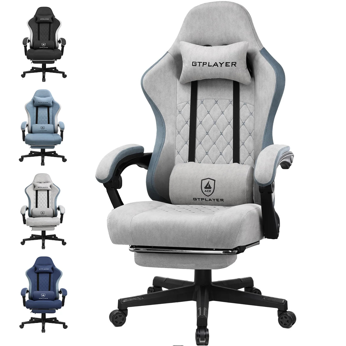 GTPLAYER Gaming Stuhl, ergonomischer Gaming-Sessel, Schreibtischstuhl mit Stoffoberfläche, Federsitzkissen, Verbindungsarmlehnen