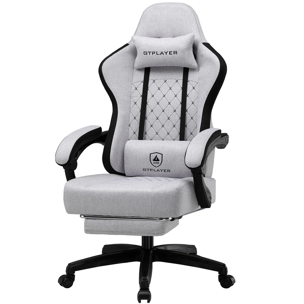 GTPLAYER Gaming Stuhl, ergonomischer Gaming-Sessel, Schreibtischstuhl mit Stoffoberfläche, Federsitzkissen, Verbindungsarmlehnen