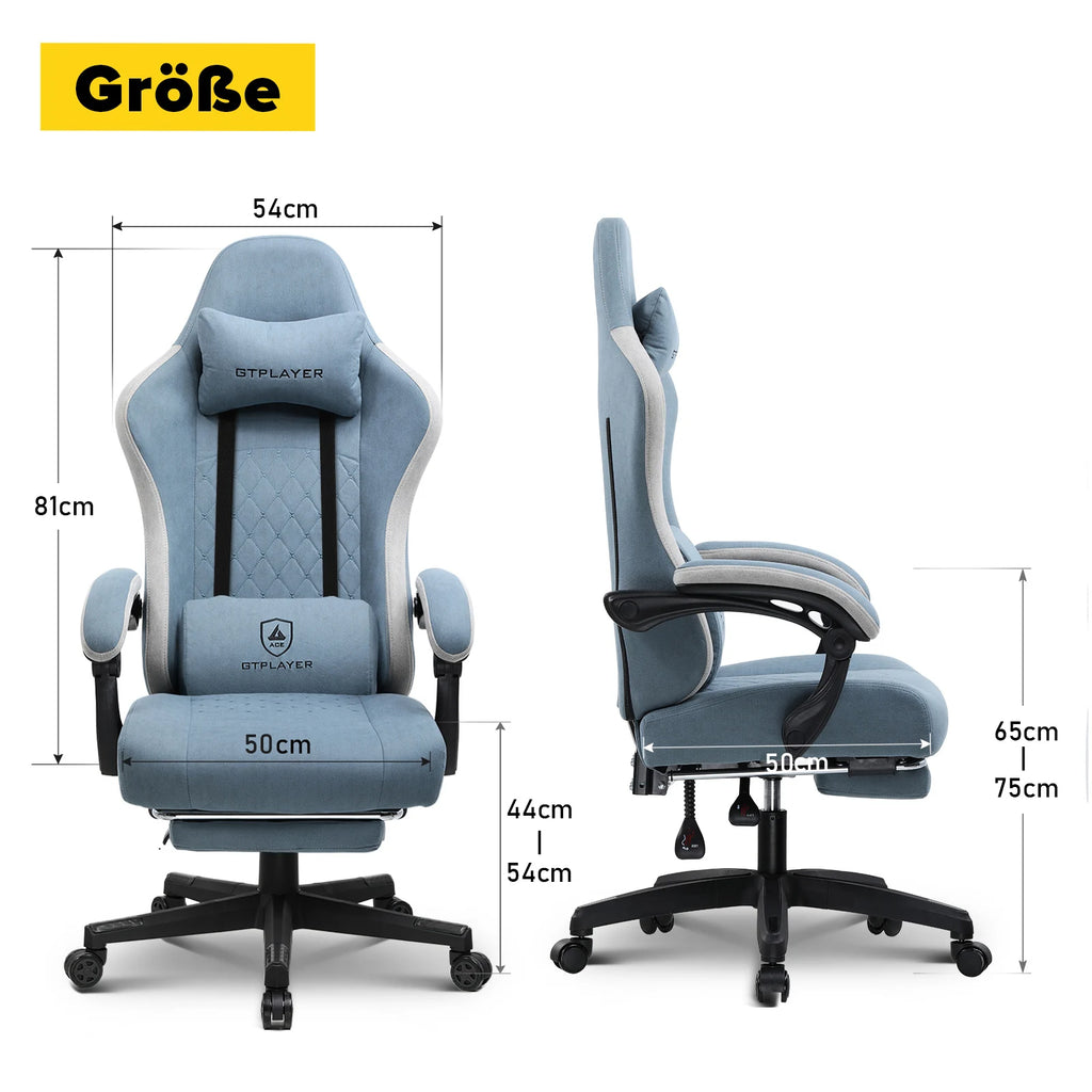GTPLAYER Gaming Stuhl, ergonomischer Gaming-Sessel, Schreibtischstuhl mit Stoffoberfläche, Federsitzkissen, Verbindungsarmlehnen