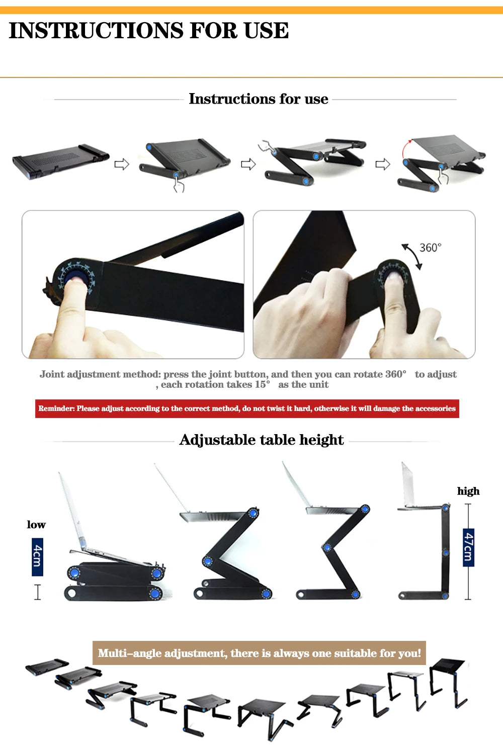 Verstellbarer Laptop-Tischständer Tragbarer ergonomischer Lapdesk aus Aluminium für TV-Bettsofa PC Notebook Tischständer mit Mauspad