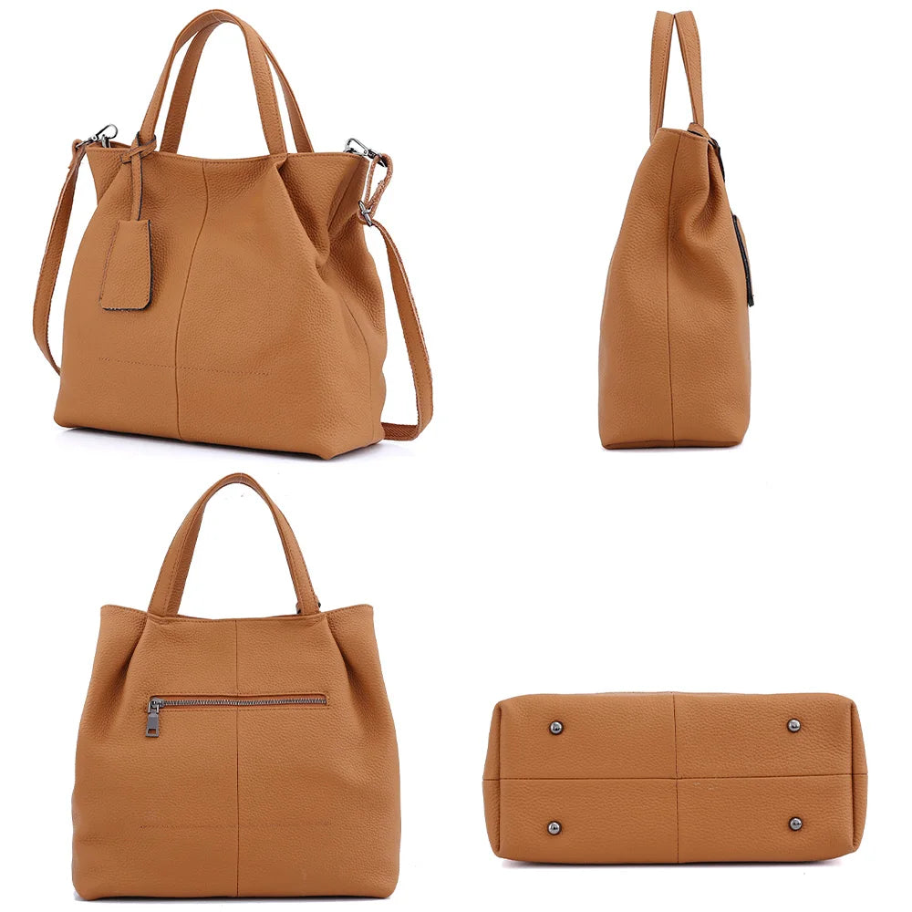 Zency Soft Genuine Leather Handbag Women's Shoulder Bag Winter Fashion Casual Design Shopper Crossbody Large Bucket Tote Bag