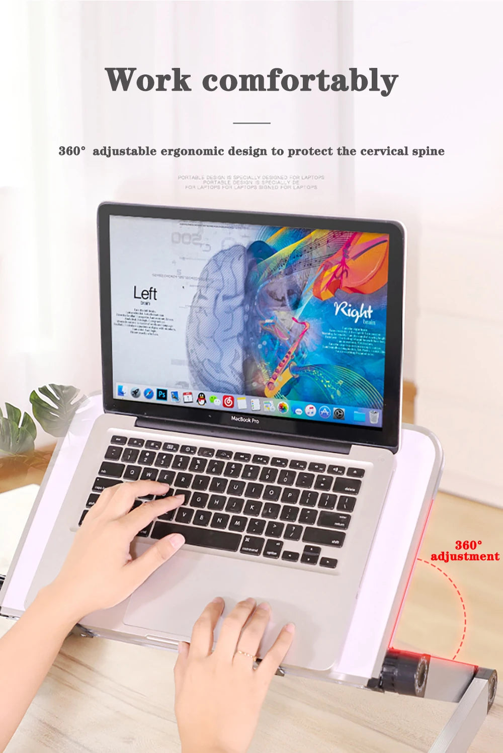 Verstellbarer Laptop-Tischständer Tragbarer ergonomischer Lapdesk aus Aluminium für TV-Bettsofa PC Notebook Tischständer mit Mauspad