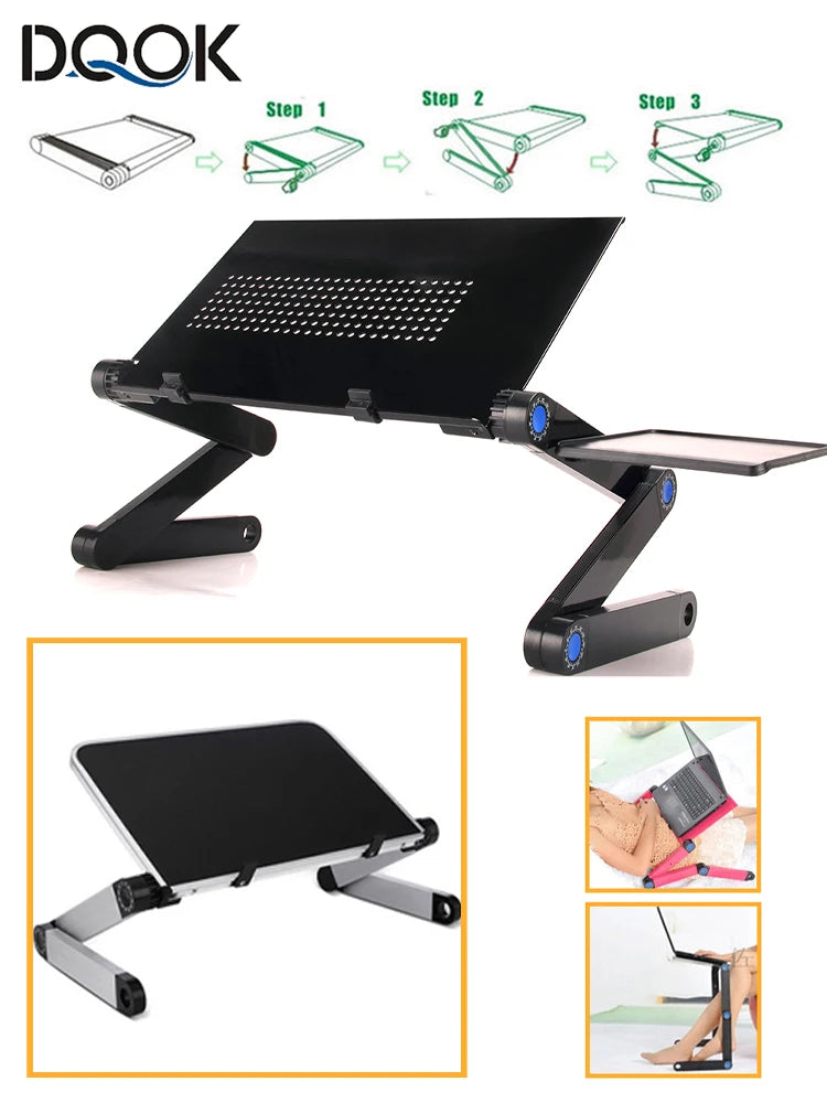 Verstellbarer Laptop-Tischständer Tragbarer ergonomischer Lapdesk aus Aluminium für TV-Bettsofa PC Notebook Tischständer mit Mauspad