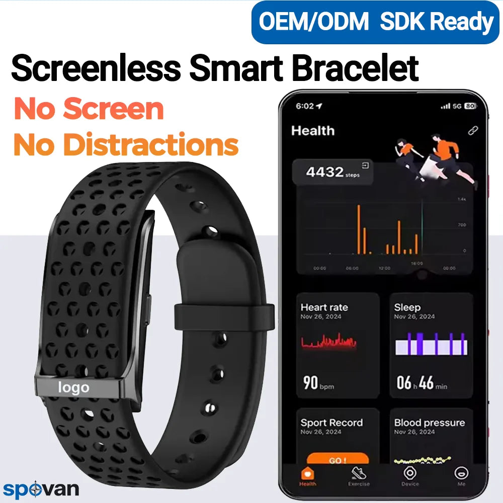 OEM Rugged HRV Smart Armband Anruf-/Nachrichtenbenachrichtigungen Screenloser Fitness-Tracker IP68 Nylon-Silikonarmband Lange Akkulaufzeit