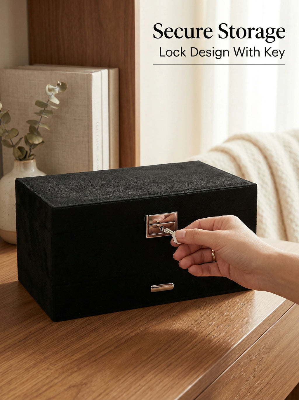 Eine luxuriöse, dunkelgrüne Schmuckaufbewahrungsbox, speziell entworfen als exquisite dreistöckige Schmuckschatulle mit Schubladen