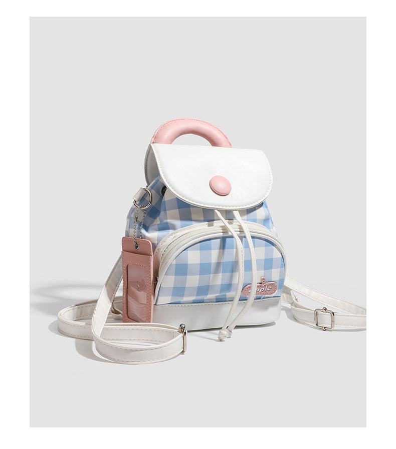 2026 New Summer Style Buttoned Mini Backpack Plaid Small School Bag Cute Backpack for Girls for Going Out