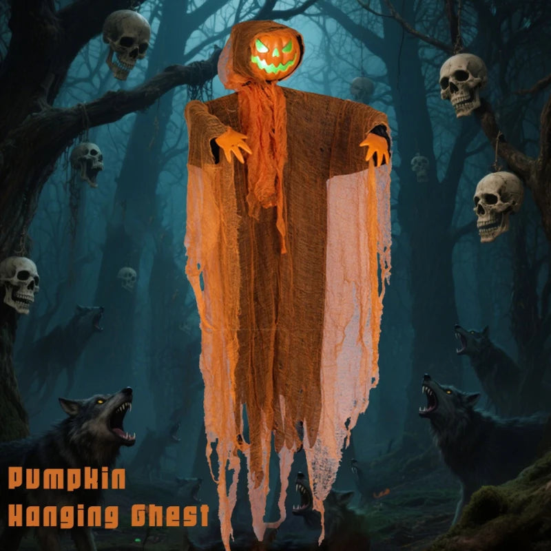 Halloween Dekoration Leuchtender Dämon Kürbis Vogelscheuche Hängende Ornamente Gedrehter Kopf Kürbis Halloween Horror Heimdekoration Garten