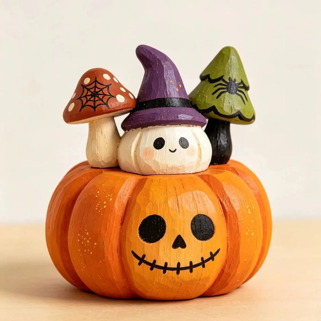 Décorations d'Halloween en bois à poser, figurines de hibou fantôme citrouille et chat vampire peintes à la main pour étagère, cheminée ou fête