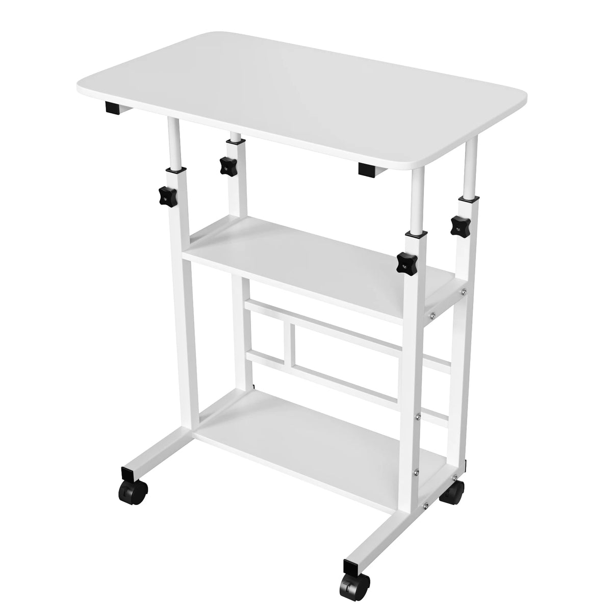 Beistelltisch, höhenverstellbarer Computertisch mit Rollen, 3 Ablagen, Stehpult für Schlafzimmer, Wohnzimmer, 60x40x90cm
