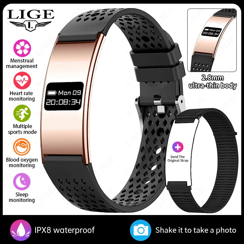 LIGE New 2.8mm Electronic Screen Smart Wristbands Heart Rate Blood Oxygen Monitor Smart Watch Waterproof Sports Fashion Bracelet