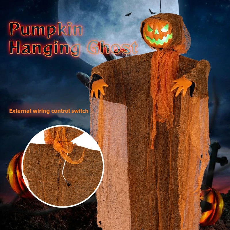 Halloween Dekoration Leuchtender Dämon Kürbis Vogelscheuche Hängende Ornamente Gedrehter Kopf Kürbis Halloween Horror Heimdekoration Garten
