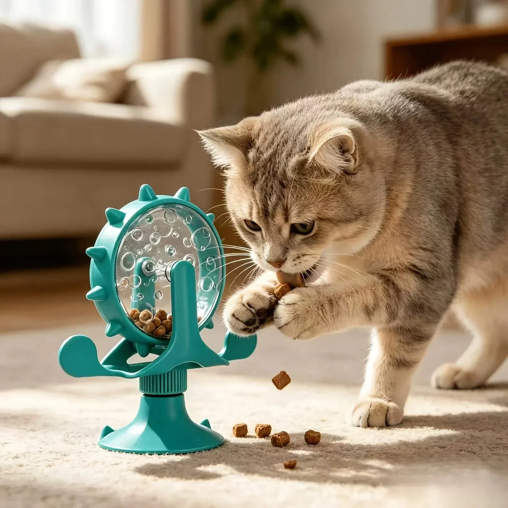 Interaktives Haustier-Puzzlespielzeug mit starkem Saugnapf, drehbarem Futterspender, Langeweile vertreibendes Kauspielzeug für Welpen und Katzen