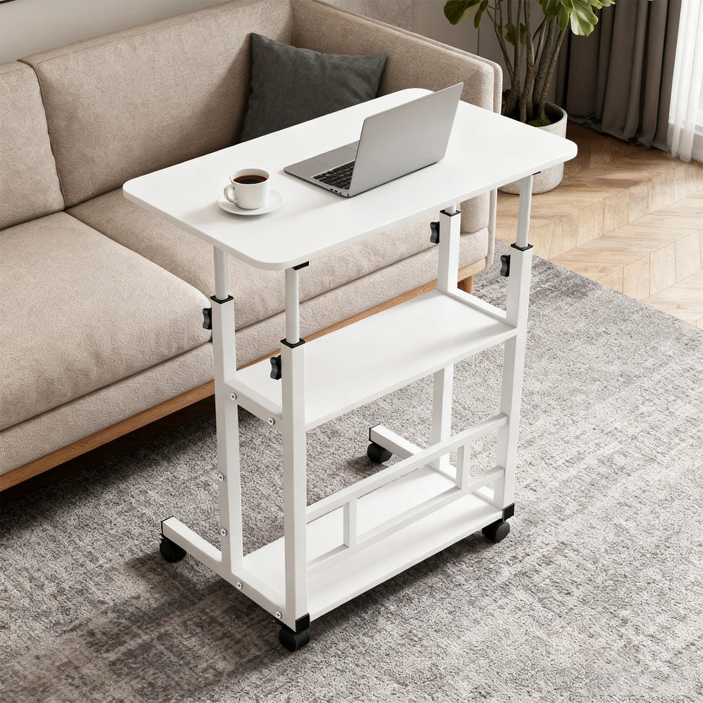 Beistelltisch, höhenverstellbarer Computertisch mit Rollen, 3 Ablagen, Stehpult für Schlafzimmer, Wohnzimmer, 60x40x90cm