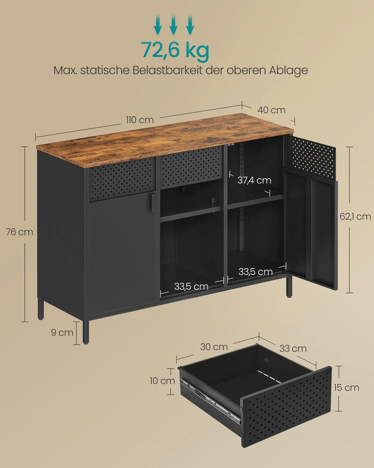 SONGMICS Rangement - Armoire garde-robe en métal avec double porte