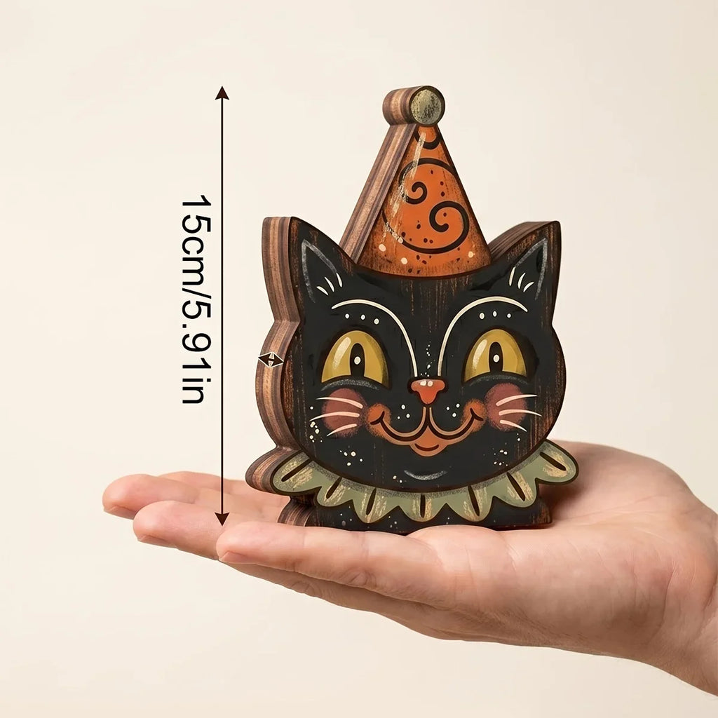 Décoration d'Halloween intérieure, bloc en bois rétro pour décoration d'étagère, mignon fantôme, citrouille, chat noir, squelette, hibou sorcière, cadeau de pendaison de crémaillère