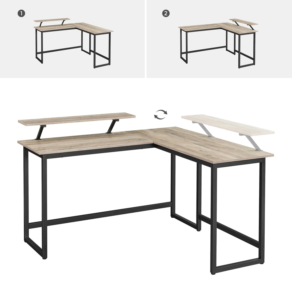 Computertisch, L-förmiger Arbeitstisch, Industrie-Ecktisch mit Monitorständer, für Home Office, 140 x 130 x 76/91,5 cm