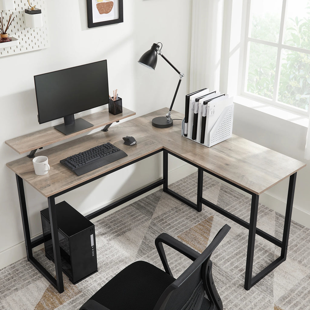 Computertisch, L-förmiger Arbeitstisch, Industrie-Ecktisch mit Monitorständer, für Home Office, 140 x 130 x 76/91,5 cm