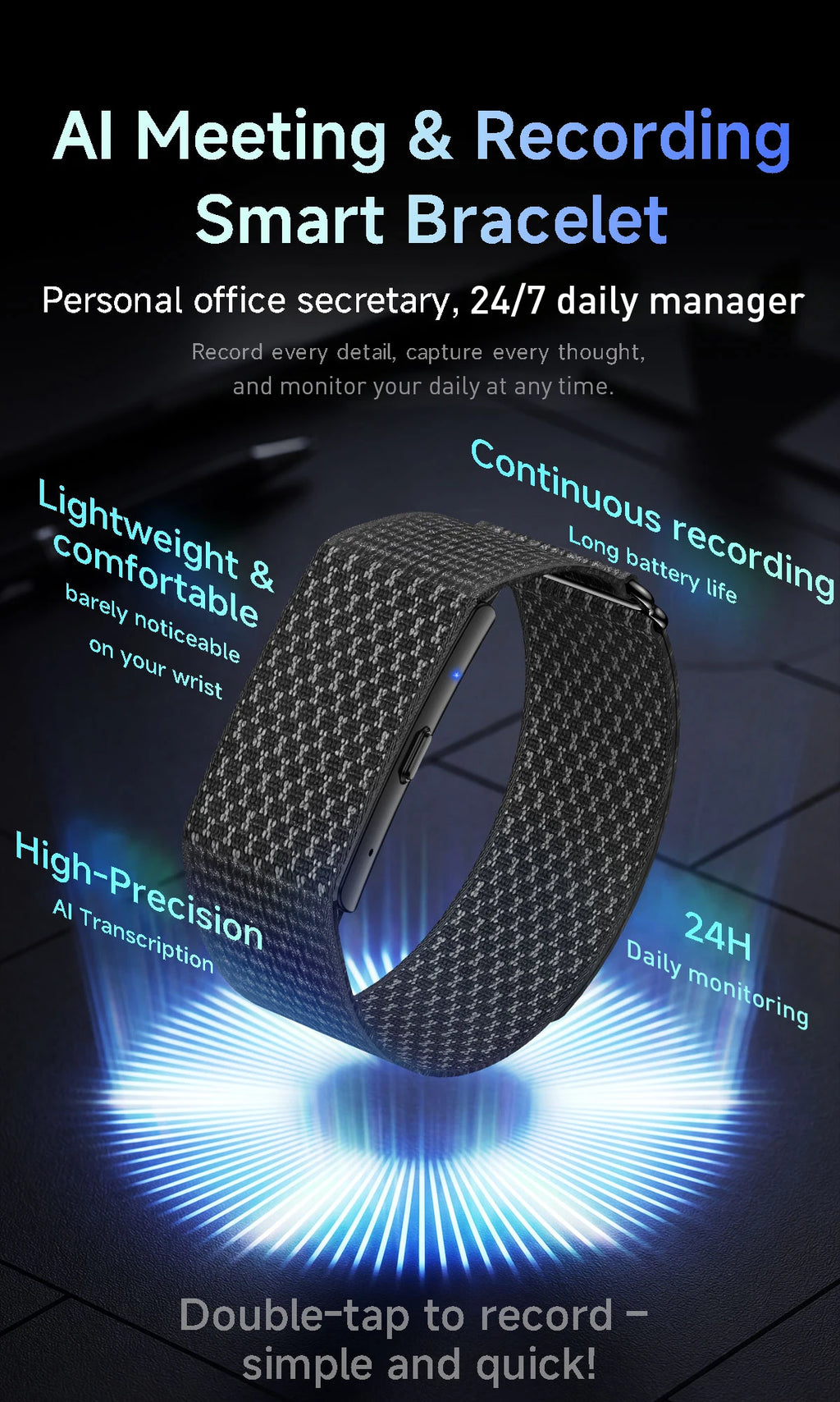 Heart Rate Monitor Smart Bracelet AI Recording 79 Languages 1GB Memory 160+ Modes IP67 Waterproof Sport Fitness Sports Band
