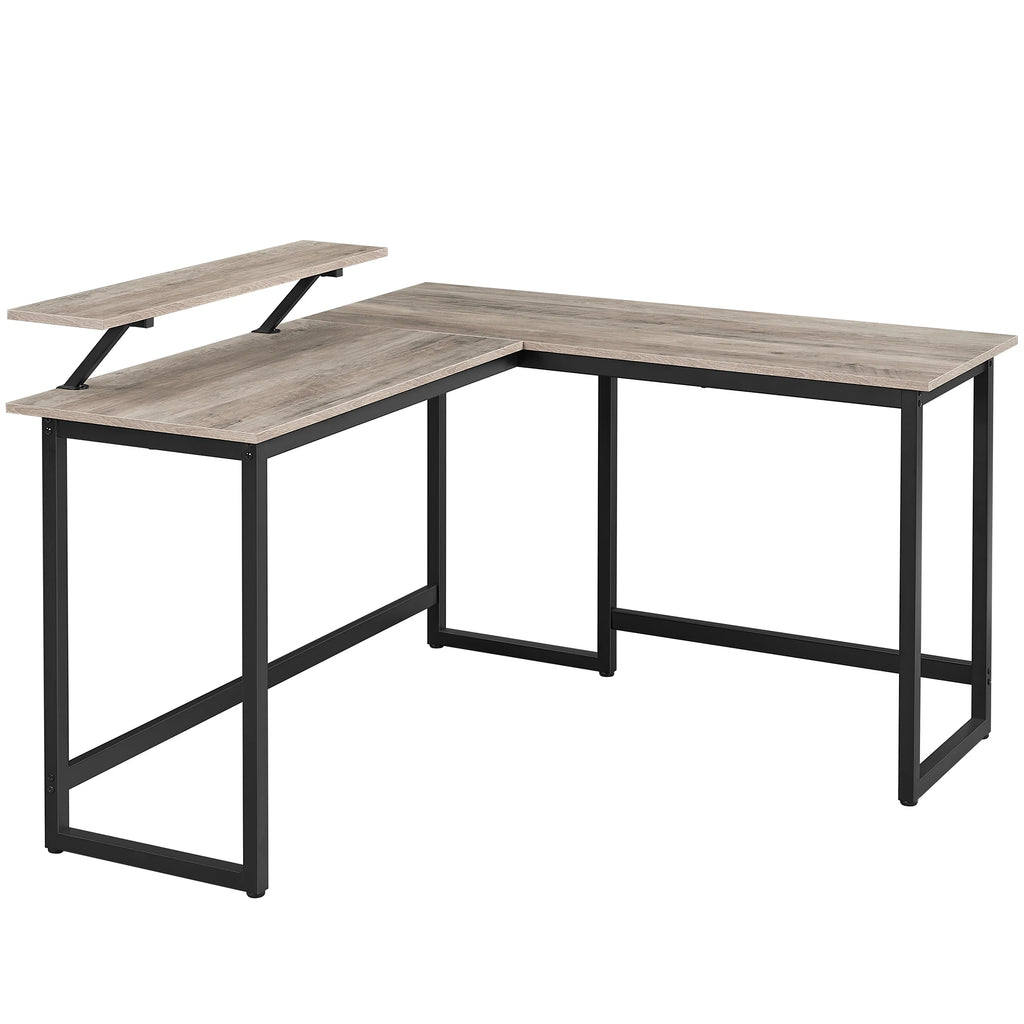 Computertisch, L-förmiger Arbeitstisch, Industrie-Ecktisch mit Monitorständer, für Home Office, 140 x 130 x 76/91,5 cm