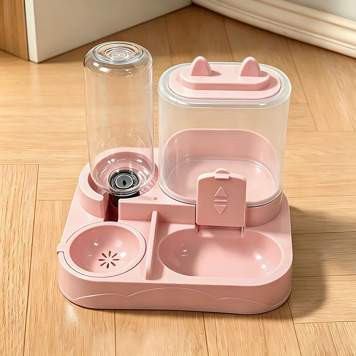 2-in-1 Großer Futter- und Wasserspender für Haustiere, Trocken-Nass-Trennung, robuster Kunststoff, transparent, keine Batterie, für Katzen, Hunde, Reisen