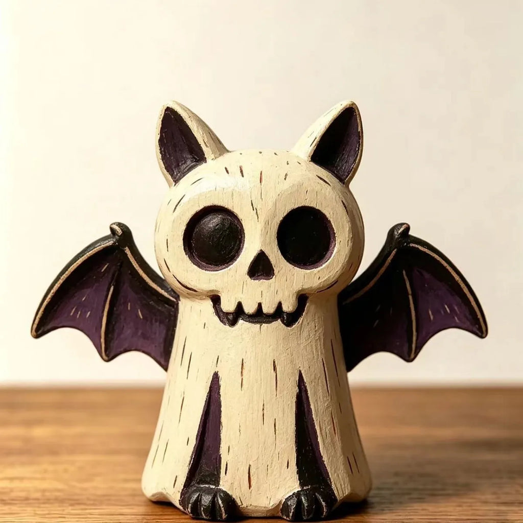 Décorations d'Halloween en bois à poser, figurines de hibou fantôme citrouille et chat vampire peintes à la main pour étagère, cheminée ou fête