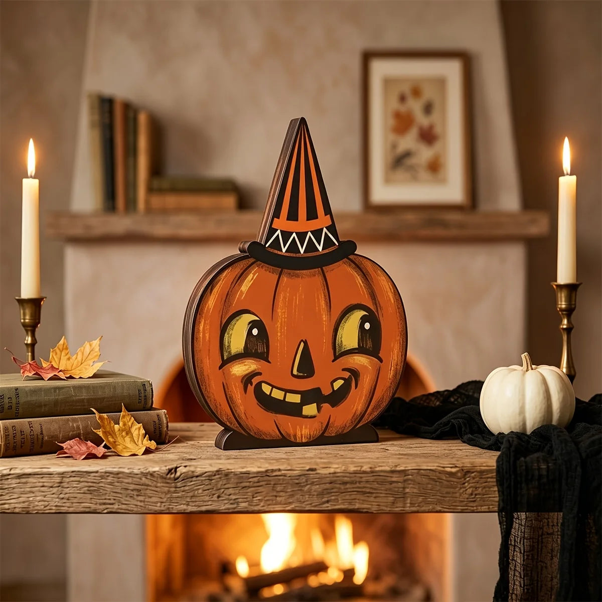 Décoration d'Halloween intérieure, bloc en bois rétro pour décoration d'étagère, mignon fantôme, citrouille, chat noir, squelette, hibou sorcière, cadeau de pendaison de crémaillère