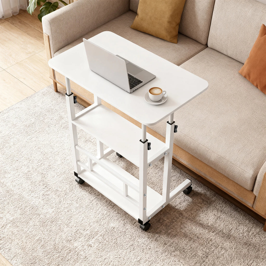 Beistelltisch, höhenverstellbarer Computertisch mit Rollen, 3 Ablagen, Stehpult für Schlafzimmer, Wohnzimmer, 60x40x90cm