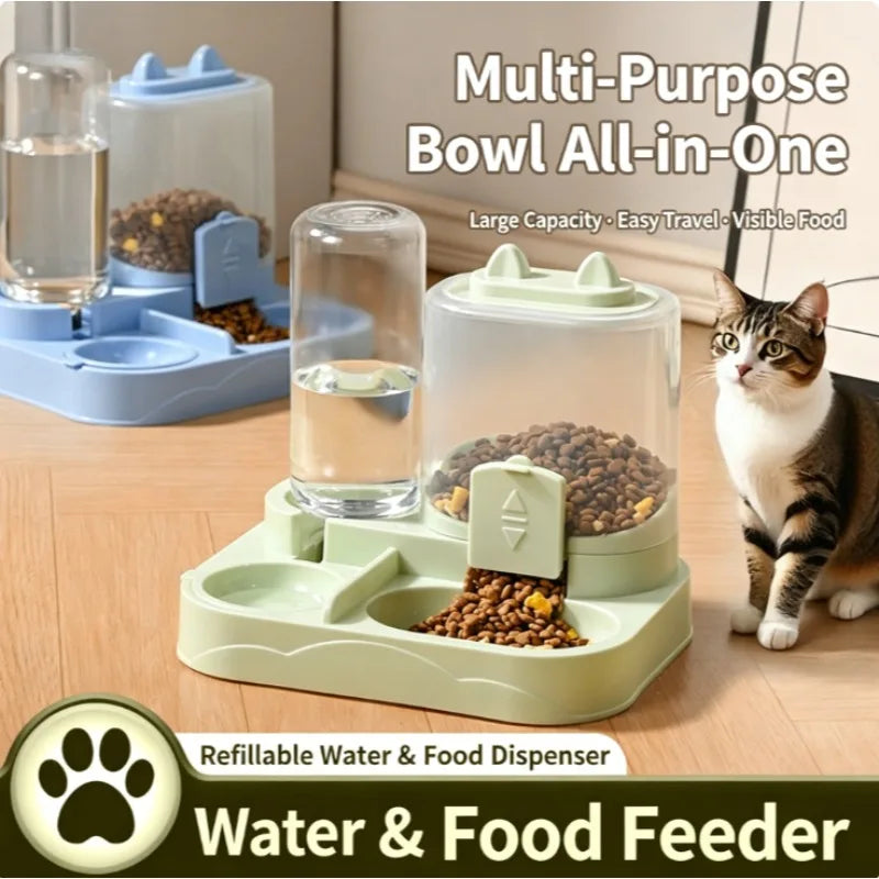 2-in-1 Großer Futter- und Wasserspender für Haustiere, Trocken-Nass-Trennung, robuster Kunststoff, transparent, keine Batterie, für Katzen, Hunde, Reisen