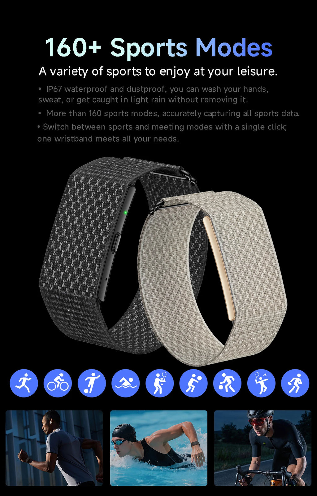 Heart Rate Monitor Smart Bracelet AI Recording 79 Languages 1GB Memory 160+ Modes IP67 Waterproof Sport Fitness Sports Band