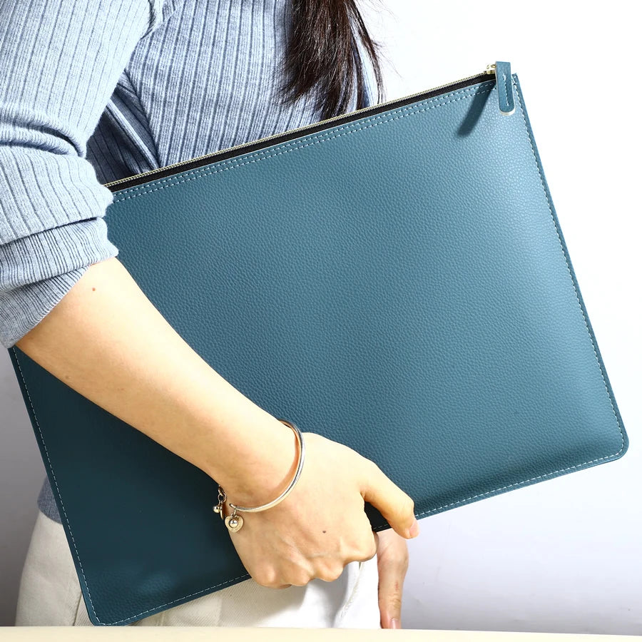 Leather Business A4 File Folder Zipper Document Bag Contract File Organizer Briefcase Portfolio,Bag For Contract/Invoice Storage
