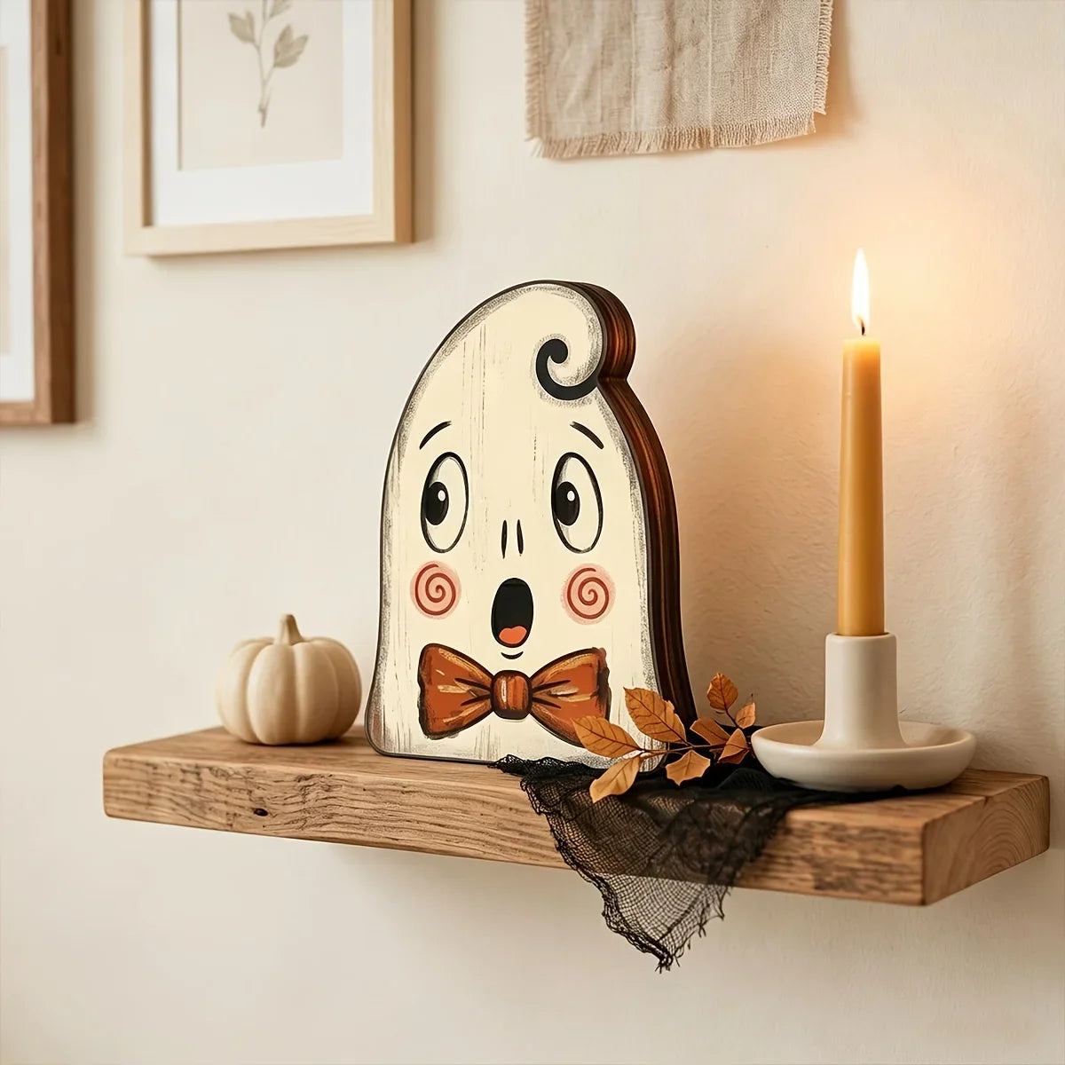 Décoration d'Halloween intérieure, bloc en bois rétro pour décoration d'étagère, mignon fantôme, citrouille, chat noir, squelette, hibou sorcière, cadeau de pendaison de crémaillère