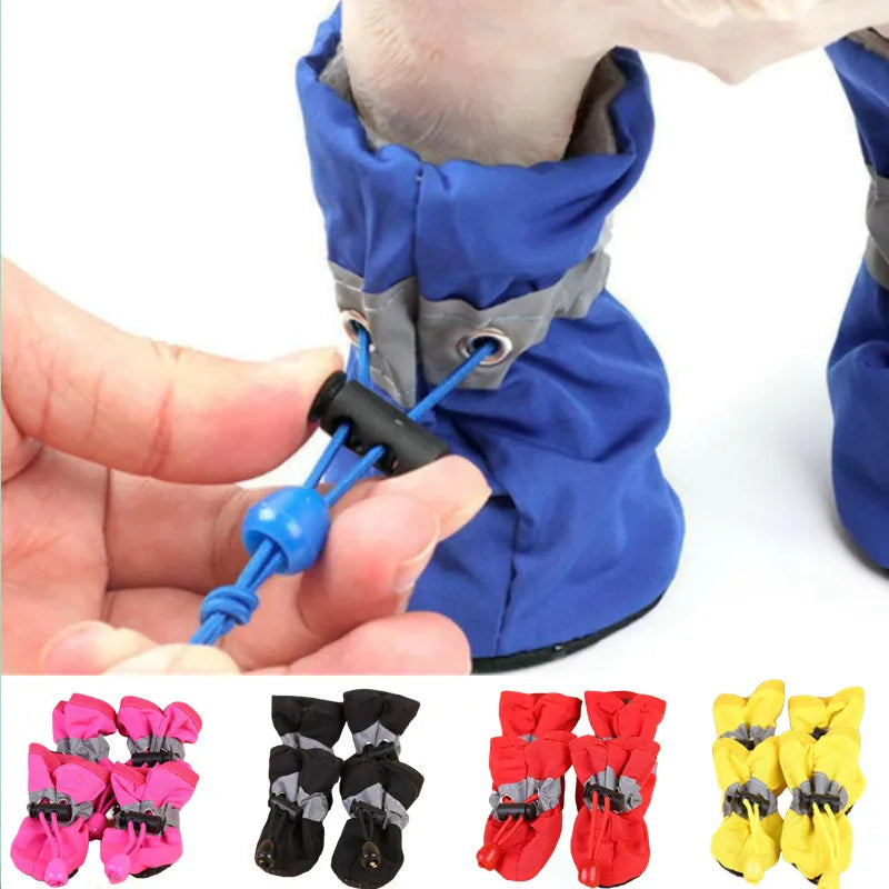 Lot de 4 Chaussures imperméables antidérapantes pour chiens et chats de petite taille, Bottes de pluie, Chaussures pour chiots, Chaussons pour animaux de compagnie, Accessoires pour pattes d'animaux