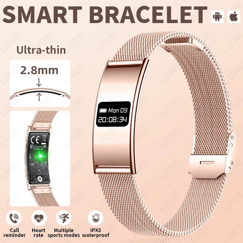 LIGE Bracelet Ultra-mince Sport Fitness Tracker Santé Smart Bracelet Podomètre Moniteur de Fréquence Cardiaque Montre Intelligente Rappel d'Appel