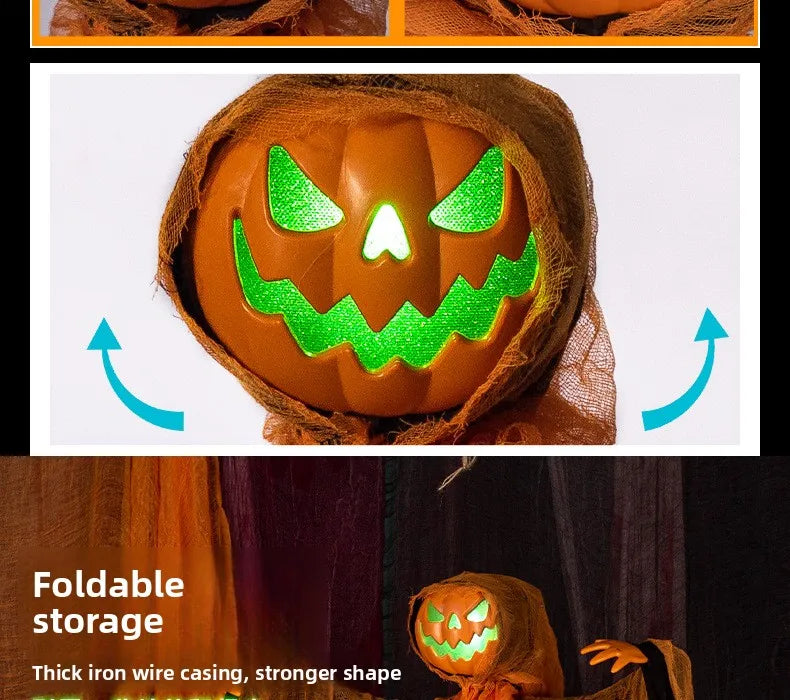 Halloween Dekoration Leuchtender Dämon Kürbis Vogelscheuche Hängende Ornamente Gedrehter Kopf Kürbis Halloween Horror Heimdekoration Garten