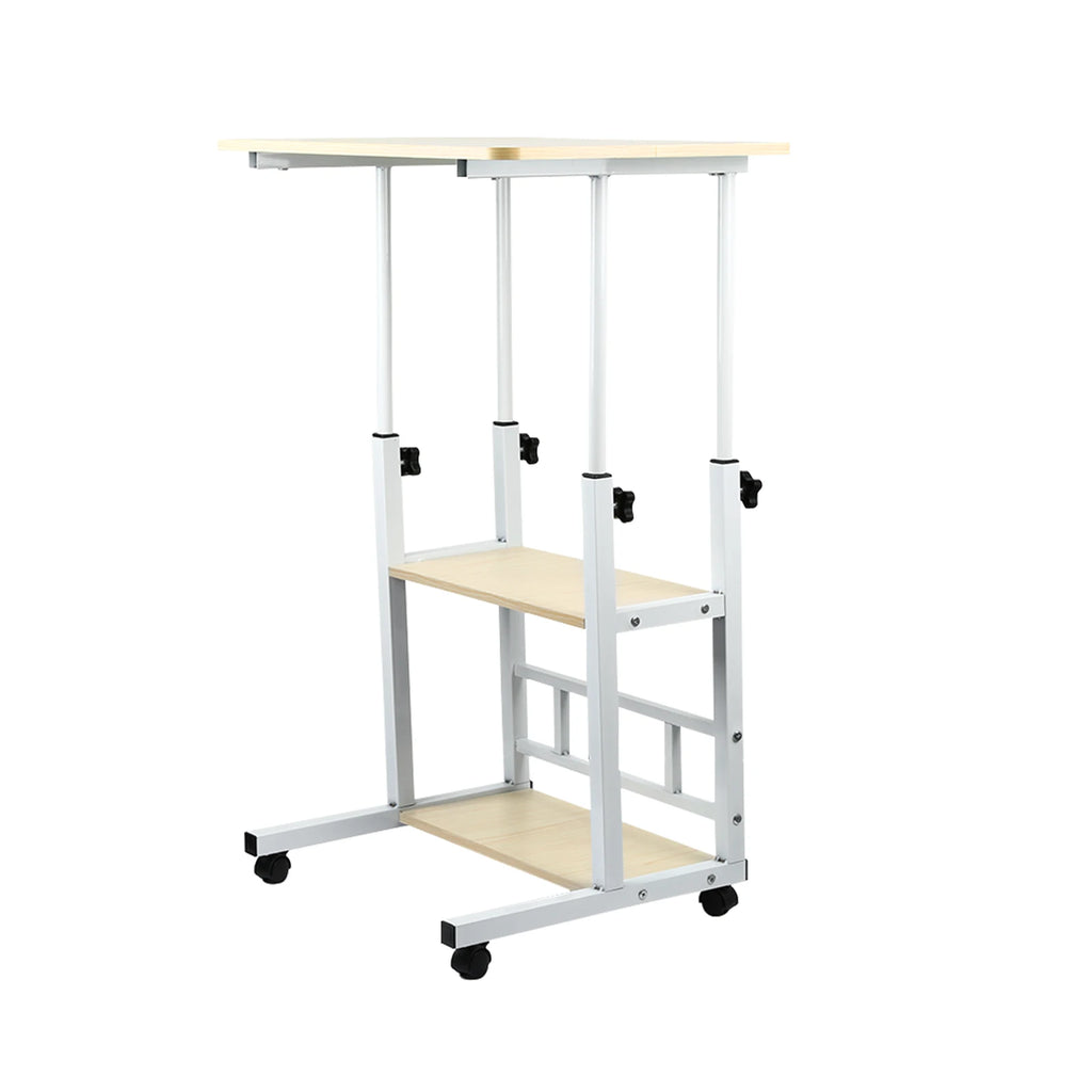 Beistelltisch, höhenverstellbarer Computertisch mit Rollen, 3 Ablagen, Stehpult für Schlafzimmer, Wohnzimmer, 60x40x90cm