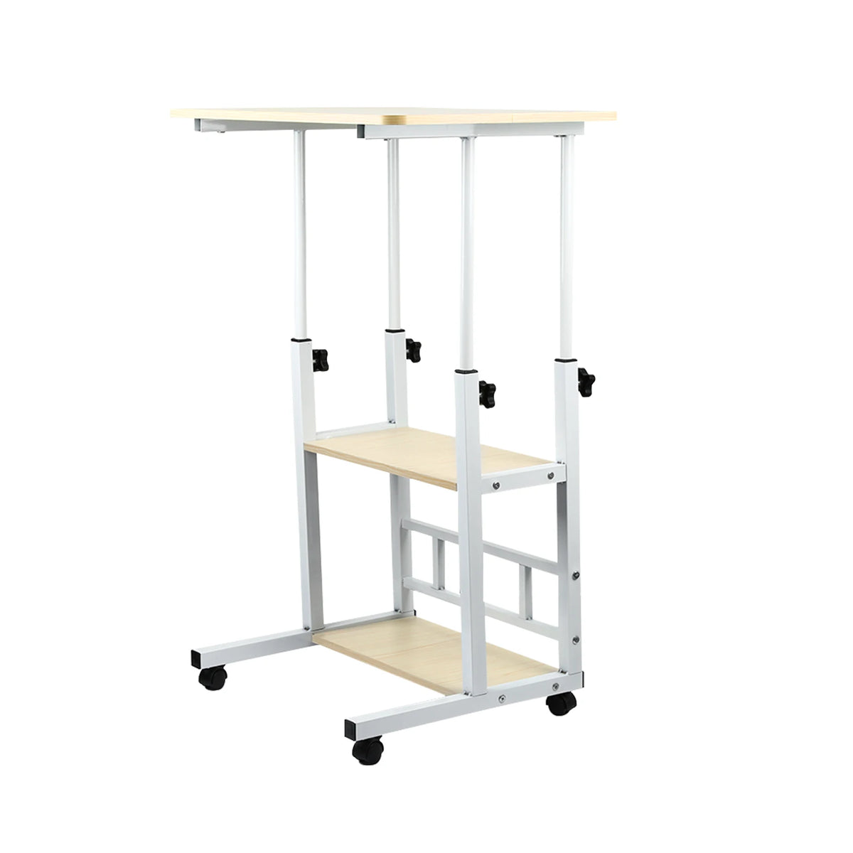 Beistelltisch, höhenverstellbarer Computertisch mit Rollen, 3 Ablagen, Stehpult für Schlafzimmer, Wohnzimmer, 60x40x90cm