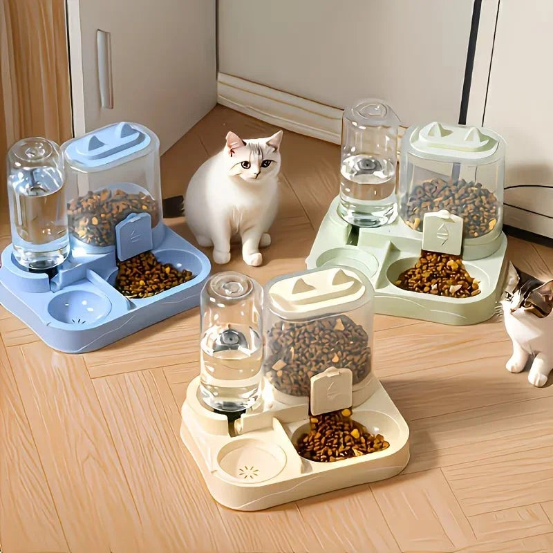2-in-1 Großer Futter- und Wasserspender für Haustiere, Trocken-Nass-Trennung, robuster Kunststoff, transparent, keine Batterie, für Katzen, Hunde, Reisen