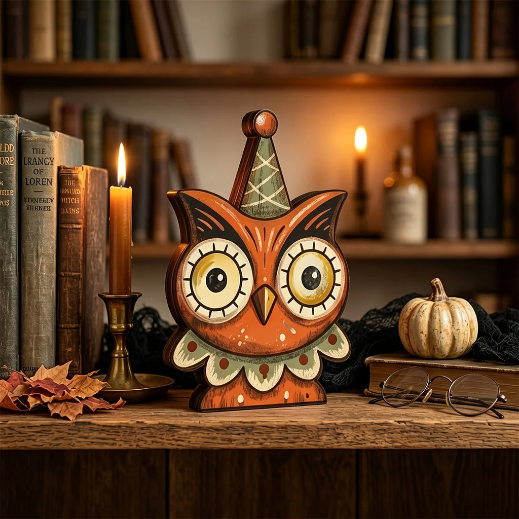 Décoration d'Halloween intérieure, bloc en bois rétro pour décoration d'étagère, mignon fantôme, citrouille, chat noir, squelette, hibou sorcière, cadeau de pendaison de crémaillère