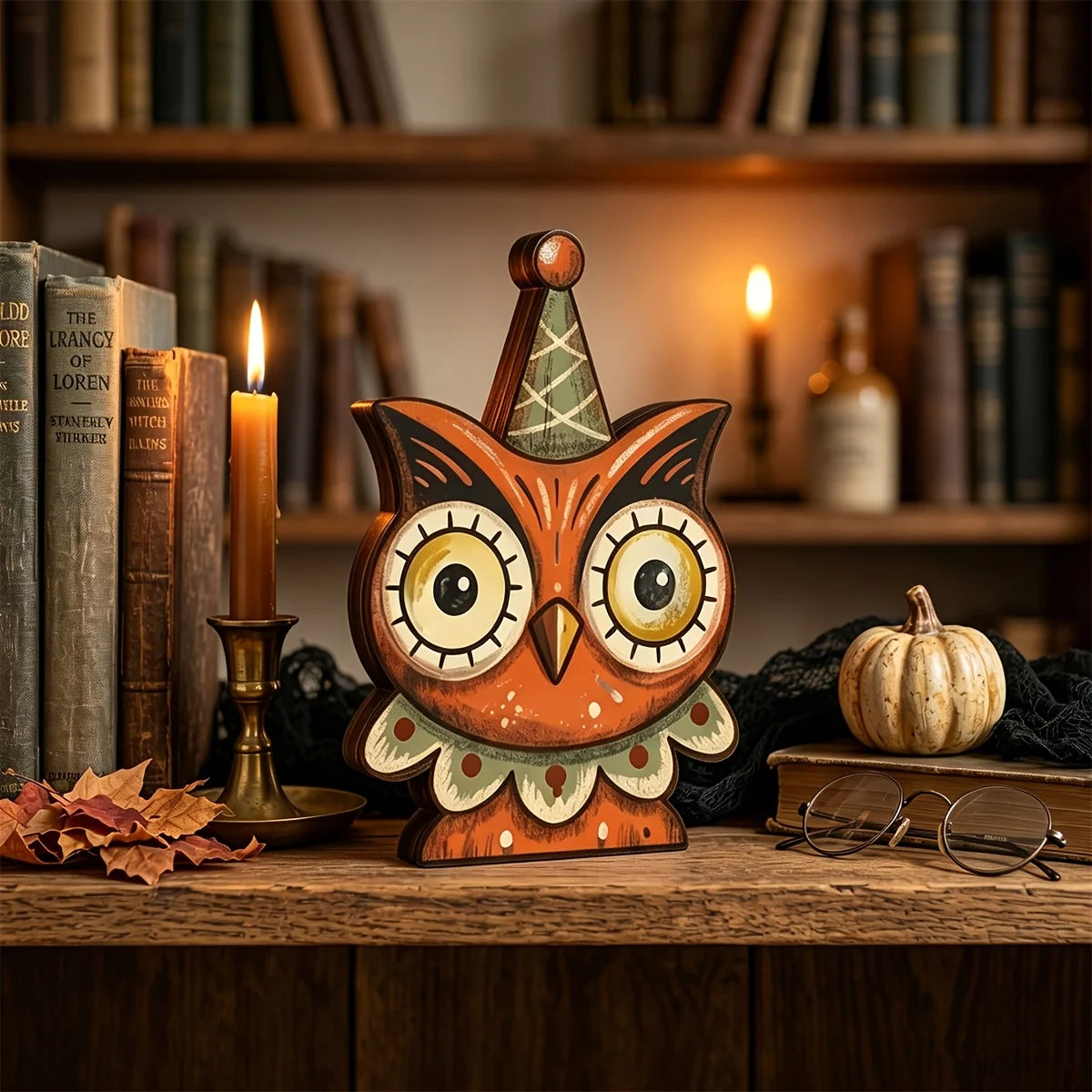 Décoration d'Halloween intérieure, bloc en bois rétro pour décoration d'étagère, mignon fantôme, citrouille, chat noir, squelette, hibou sorcière, cadeau de pendaison de crémaillère