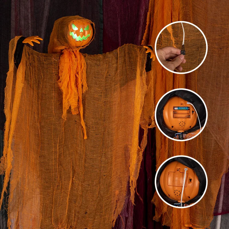 Halloween Dekoration Leuchtender Dämon Kürbis Vogelscheuche Hängende Ornamente Gedrehter Kopf Kürbis Halloween Horror Heimdekoration Garten