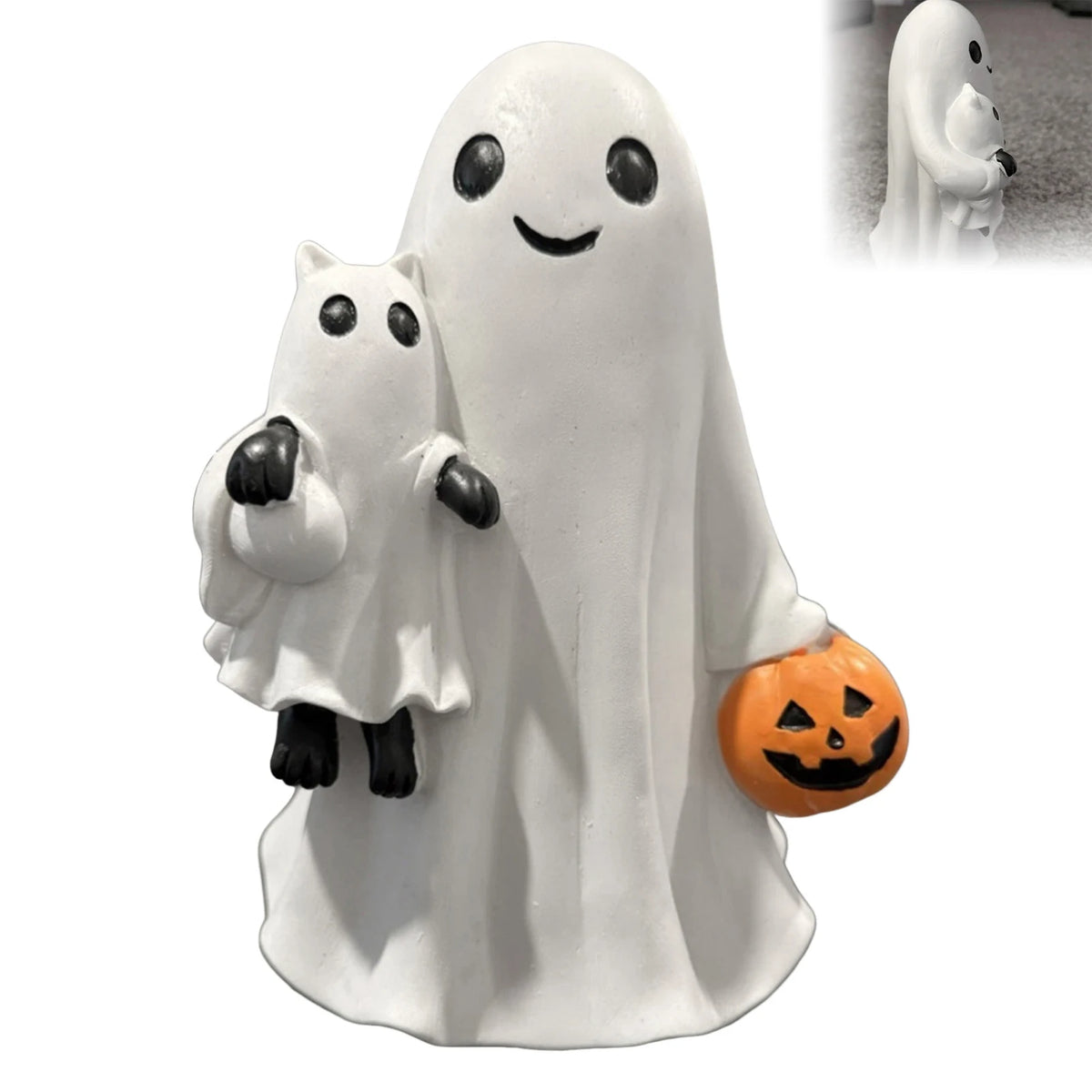 Halloween Ghost Pet Ornament Resin Decor for Home Party Holiday Spooky Figurine Funny Dashboard Decor Car Interior Accessories