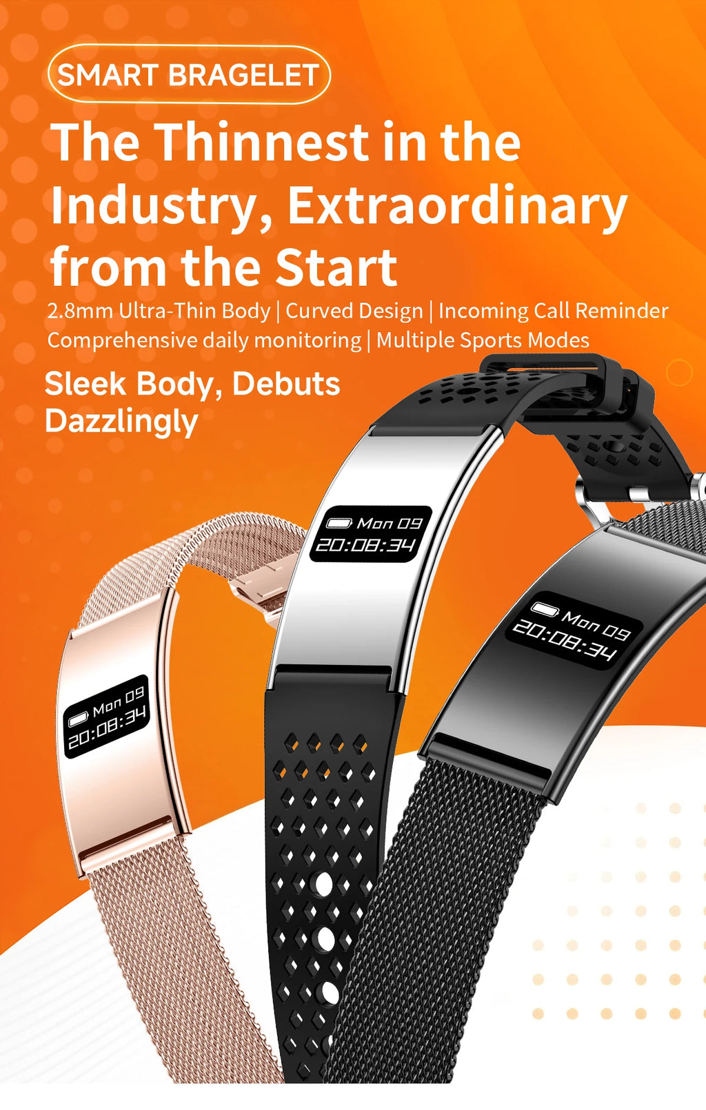LIGE Bracelet Ultra-mince Sport Fitness Tracker Santé Smart Bracelet Podomètre Moniteur de Fréquence Cardiaque Montre Intelligente Rappel d'Appel