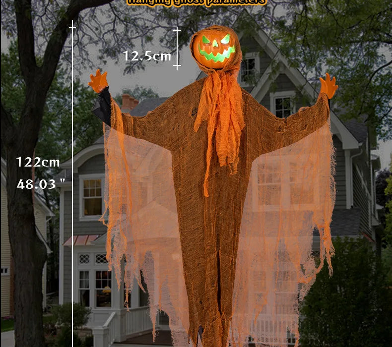 Halloween Dekoration Leuchtender Dämon Kürbis Vogelscheuche Hängende Ornamente Gedrehter Kopf Kürbis Halloween Horror Heimdekoration Garten