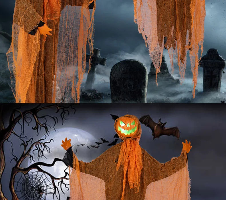 Halloween Dekoration Leuchtender Dämon Kürbis Vogelscheuche Hängende Ornamente Gedrehter Kopf Kürbis Halloween Horror Heimdekoration Garten