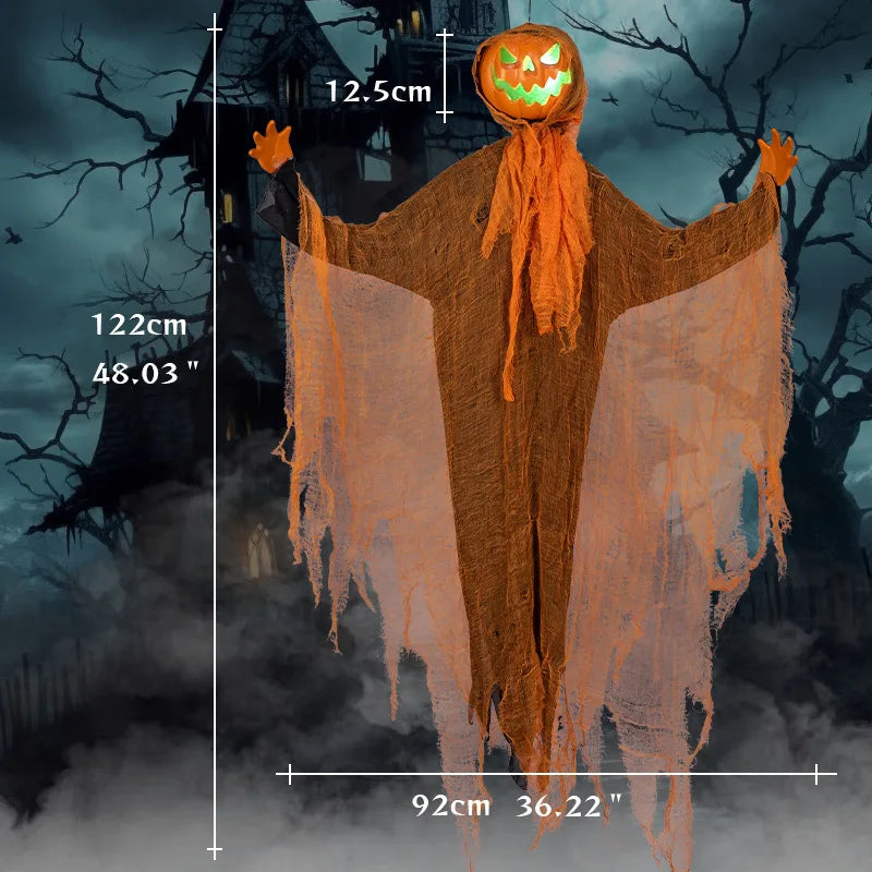 Halloween Dekoration Leuchtender Dämon Kürbis Vogelscheuche Hängende Ornamente Gedrehter Kopf Kürbis Halloween Horror Heimdekoration Garten