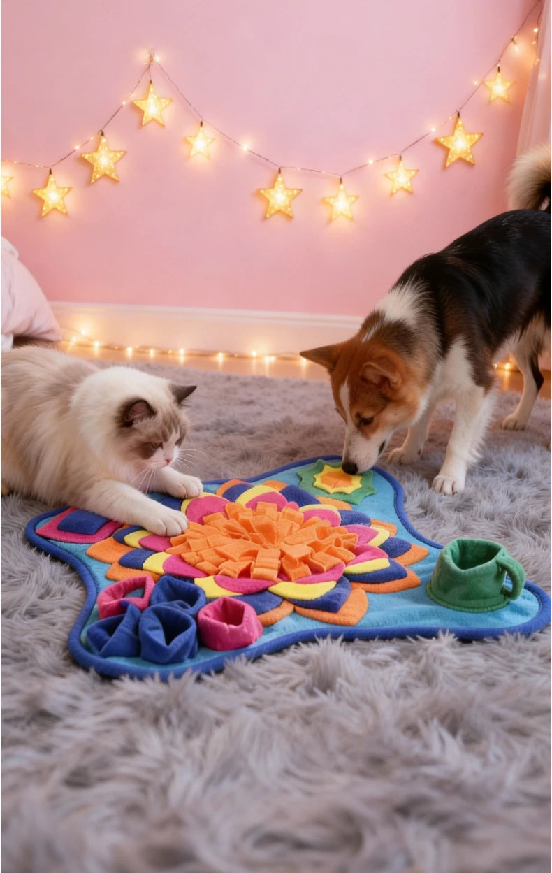 Pet Snuffle Mat for Dogs Cats, Interactive Foraging Feeding Mat, Non‑Slip Colorful Flower Shape Nosework Training Toy, Stress Re (Copy)