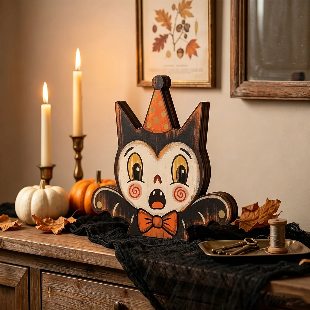 Décoration d'Halloween intérieure, bloc en bois rétro pour décoration d'étagère, mignon fantôme, citrouille, chat noir, squelette, hibou sorcière, cadeau de pendaison de crémaillère